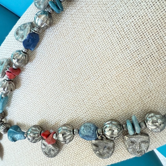 Angel Turquoise Angel Cross Pendant Necklace with Pewter Mask Beads - Picture 6 of 8